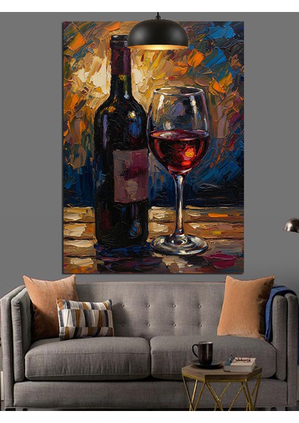 Şarap Kadehi ve Şişesi Masası Dekoratif Kanvas - Mdf Ahşap Tablo