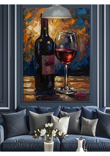 Şarap Kadehi ve Şişesi Masası Dekoratif Kanvas - Mdf Ahşap Tablo indirimleri