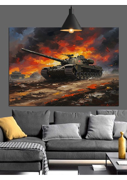 Savaş Alanında Tank Dekoratif Kanvas - Mdf Ahşap Tablo fırsatları