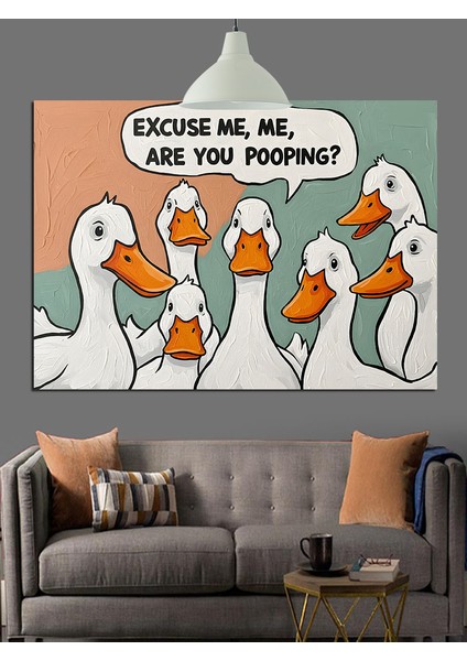 Komik Ördekler Konuşma Balonu Dekoratif Kanvas - Mdf Ahşap Tablo