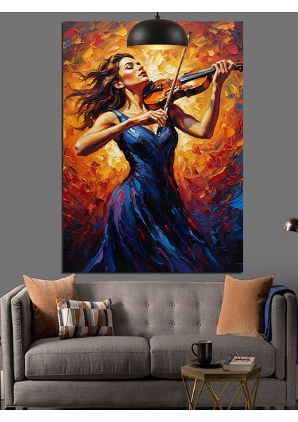Mor Elbiseli Keman Çalan Genç Kadın Dekoratif Kanvas - Mdf Ahşap Tablo fiyatları