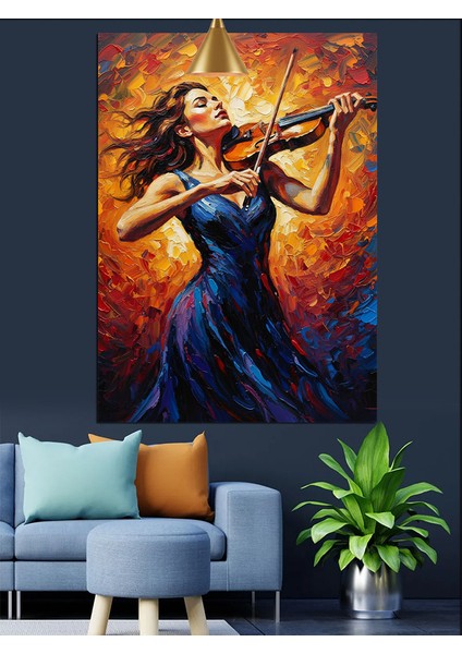 Mor Elbiseli Keman Çalan Genç Kadın Dekoratif Kanvas - Mdf Ahşap Tablo modelleri