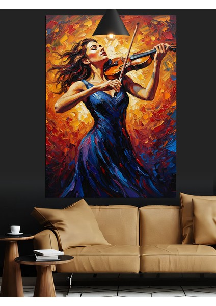 Mor Elbiseli Keman Çalan Genç Kadın Dekoratif Kanvas - Mdf Ahşap Tablo fırsatları