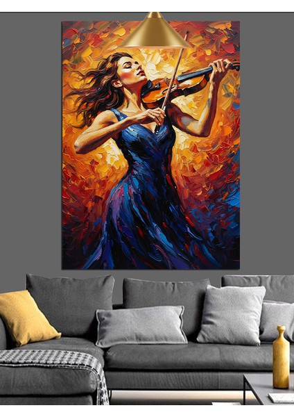 Mor Elbiseli Keman Çalan Genç Kadın Dekoratif Kanvas - Mdf Ahşap Tablo indirimleri