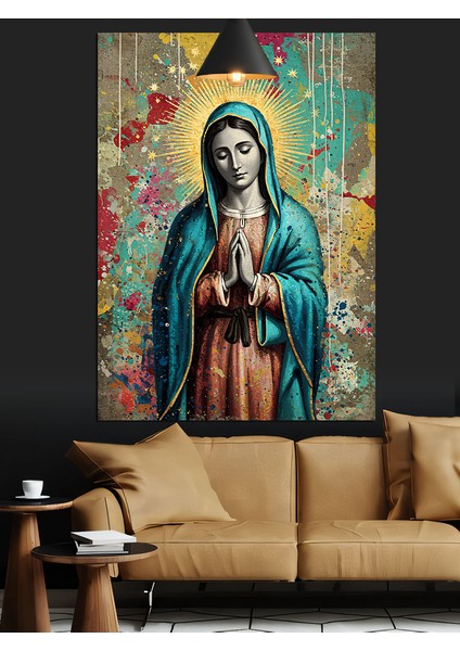 Mavi Elbiseli Kutsal Meryem Ana Duası Dekoratif Kanvas - Mdf Ahşap Tablo fiyatları