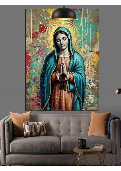 Mavi Elbiseli Kutsal Meryem Ana Duası Dekoratif Kanvas - Mdf Ahşap Tablo indirimleri