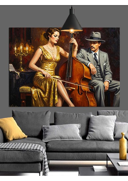 Caz Müzik Ikili Performans Dekoratif Kanvas - Mdf Ahşap Tablo