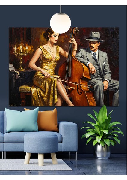 Caz Müzik Ikili Performans Dekoratif Kanvas - Mdf Ahşap Tablo fırsatları