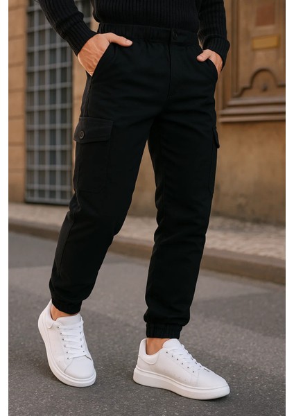 Erkek Trend Lastikli Yüksek Bel Siyah Kargo Pantolon fiyatları
