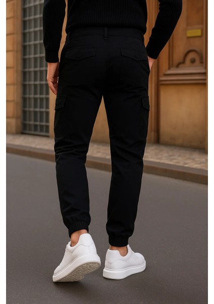 Erkek Trend Lastikli Yüksek Bel Siyah Kargo Pantolon indirimleri