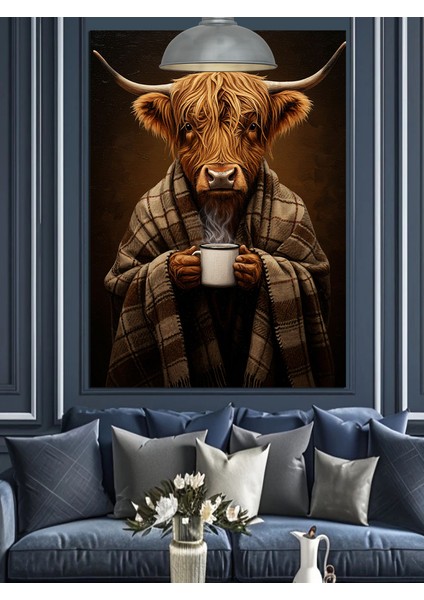 Kahve Içen Sığır Dekoratif Kanvas - Mdf Ahşap Tablo fiyatları