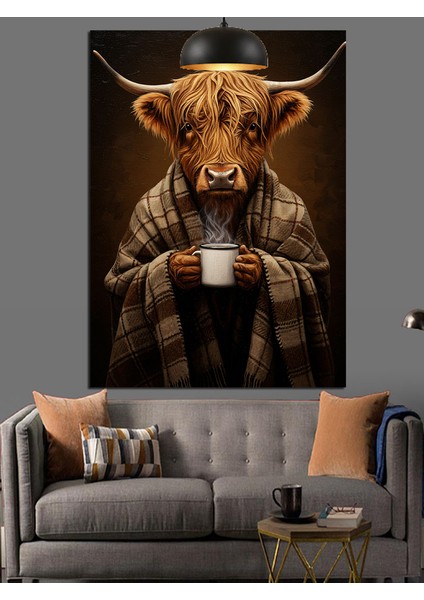 Kahve Içen Sığır Dekoratif Kanvas - Mdf Ahşap Tablo modelleri