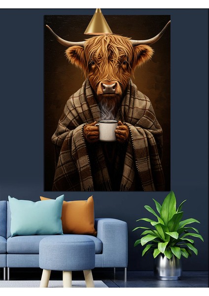 Kahve Içen Sığır Dekoratif Kanvas - Mdf Ahşap Tablo fırsatları