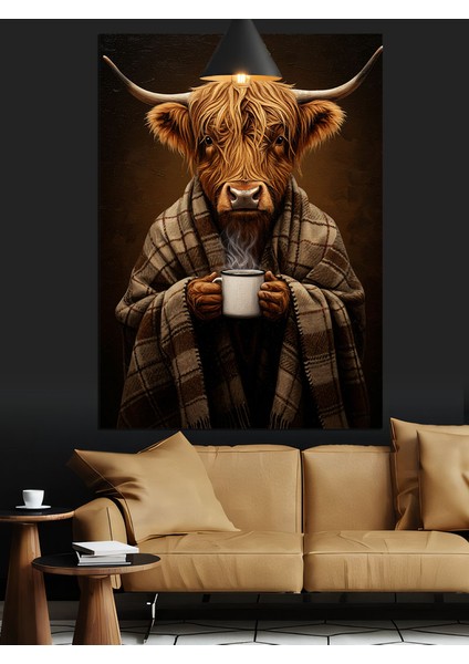 Kahve Içen Sığır Dekoratif Kanvas - Mdf Ahşap Tablo indirimleri