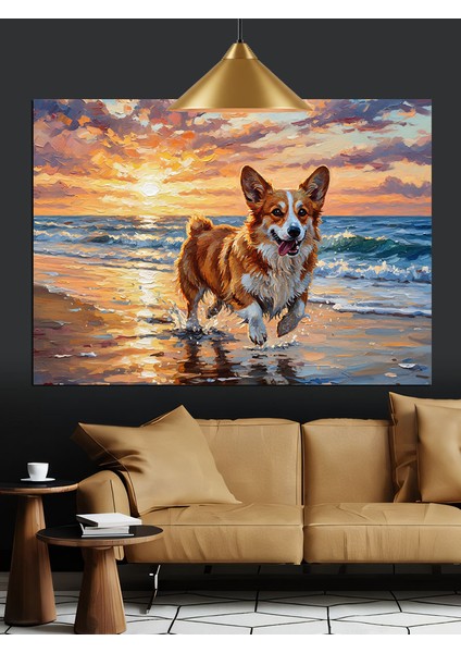 Sevimli Köpek Sahilde Dekoratif Kanvas - Mdf Ahşap Tablo fiyatları