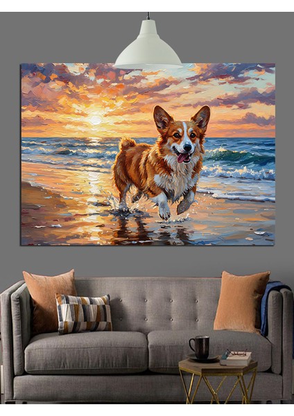 Sevimli Köpek Sahilde Dekoratif Kanvas - Mdf Ahşap Tablo fırsatları