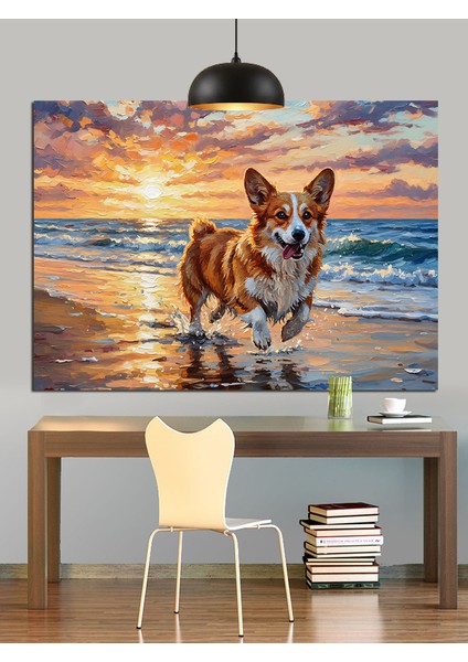 Sevimli Köpek Sahilde Dekoratif Kanvas - Mdf Ahşap Tablo indirimleri