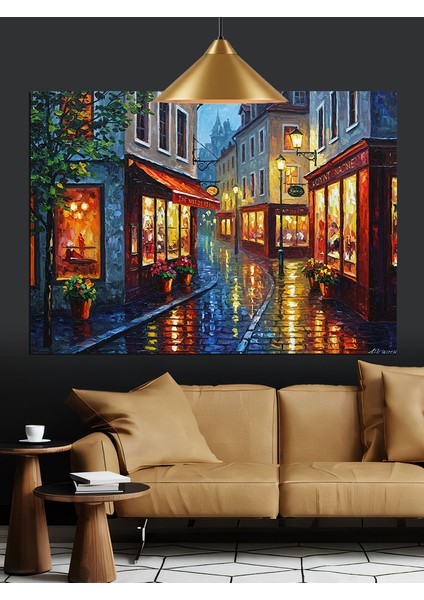Neon Işık Şehir Sokak Dekoratif Kanvas - Mdf Ahşap Tablo