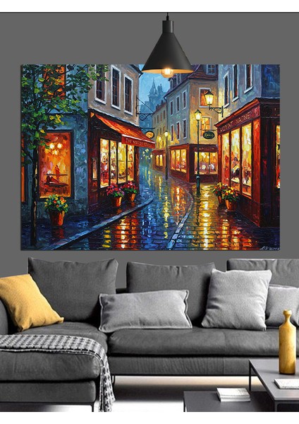 Neon Işık Şehir Sokak Dekoratif Kanvas - Mdf Ahşap Tablo fiyatları