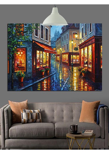 Neon Işık Şehir Sokak Dekoratif Kanvas - Mdf Ahşap Tablo modelleri