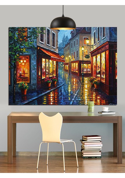 Neon Işık Şehir Sokak Dekoratif Kanvas - Mdf Ahşap Tablo fırsatları