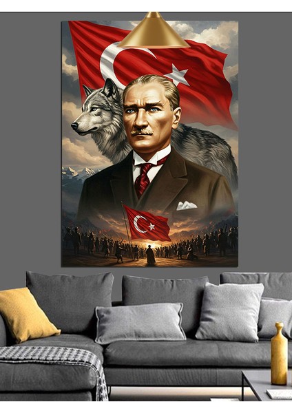 Kurt ve Mustafa Kemal Atatürk Dekoratif Kanvas - Mdf Ahşap Tablo