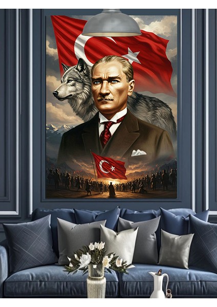 Kurt ve Mustafa Kemal Atatürk Dekoratif Kanvas - Mdf Ahşap Tablo fiyatları