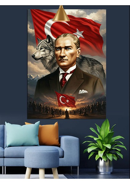 Kurt ve Mustafa Kemal Atatürk Dekoratif Kanvas - Mdf Ahşap Tablo fırsatları