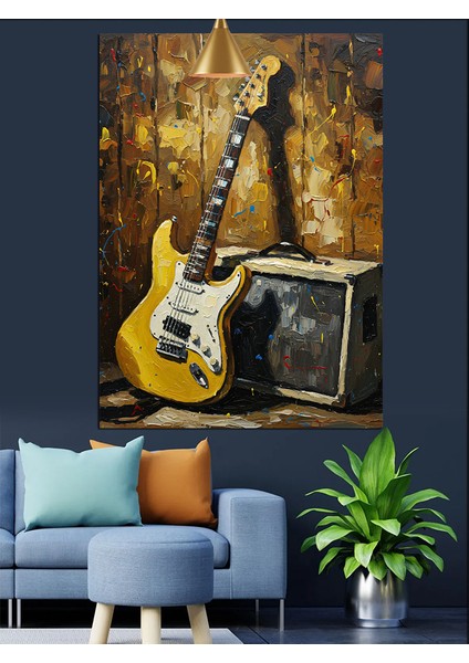 Retro Gitar ve Amfi Ile Müzik Dekoratif Kanvas - Mdf Ahşap Tablo fiyatları