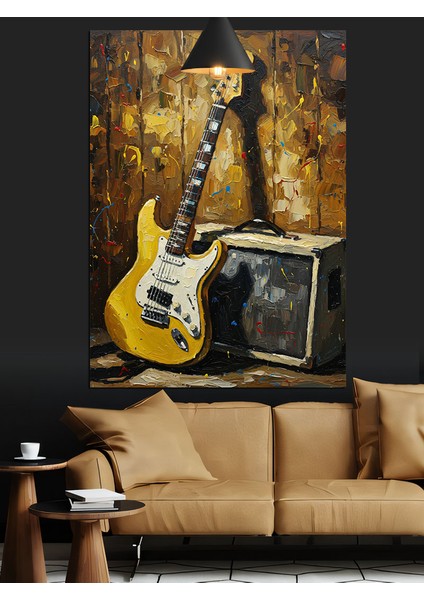 Retro Gitar ve Amfi Ile Müzik Dekoratif Kanvas - Mdf Ahşap Tablo modelleri