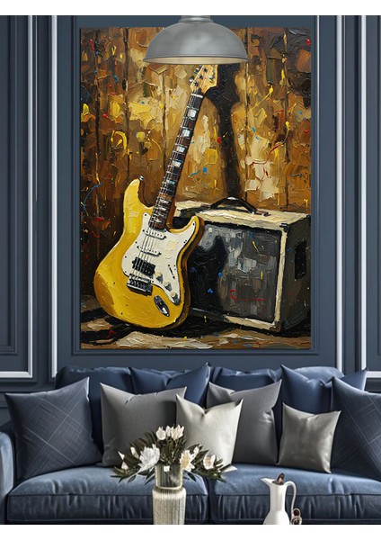 Retro Gitar ve Amfi Ile Müzik Dekoratif Kanvas - Mdf Ahşap Tablo indirimleri