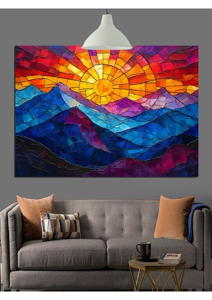 Canlı Renkli Soyut Dağ Manzarası Dekoratif Kanvas - Mdf Ahşap Tablo