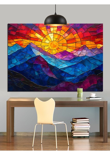Canlı Renkli Soyut Dağ Manzarası Dekoratif Kanvas - Mdf Ahşap Tablo fiyatları
