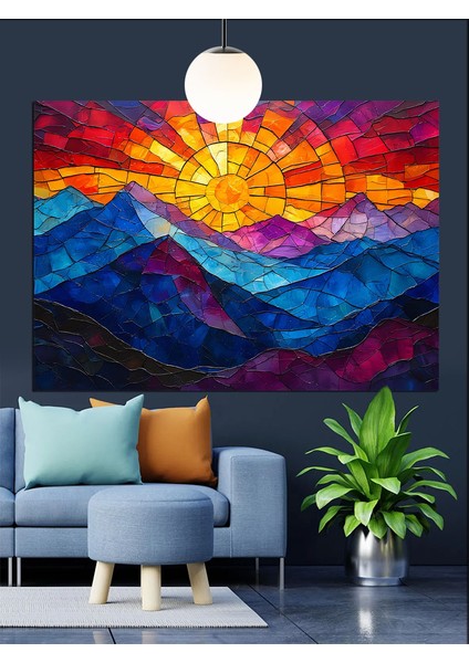 Canlı Renkli Soyut Dağ Manzarası Dekoratif Kanvas - Mdf Ahşap Tablo modelleri