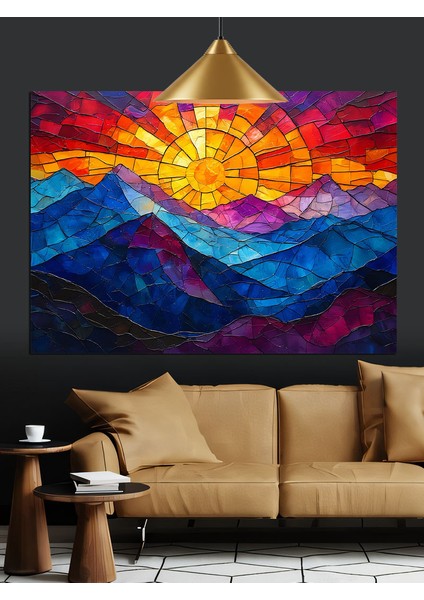 Canlı Renkli Soyut Dağ Manzarası Dekoratif Kanvas - Mdf Ahşap Tablo fırsatları