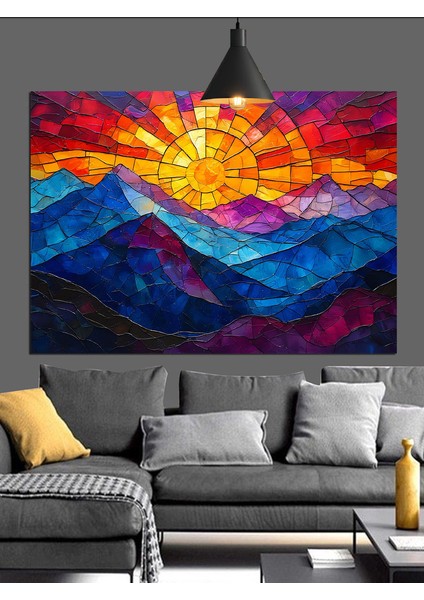 Canlı Renkli Soyut Dağ Manzarası Dekoratif Kanvas - Mdf Ahşap Tablo indirimleri