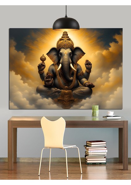 Oturan Hindu Tanrı Heykeli Dekoratif Kanvas - Mdf Ahşap Tablo