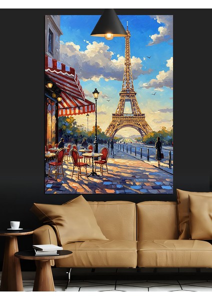 Eyfel Kulesi Paris Gece Manzarası Dekoratif Kanvas - Mdf Ahşap Tablo