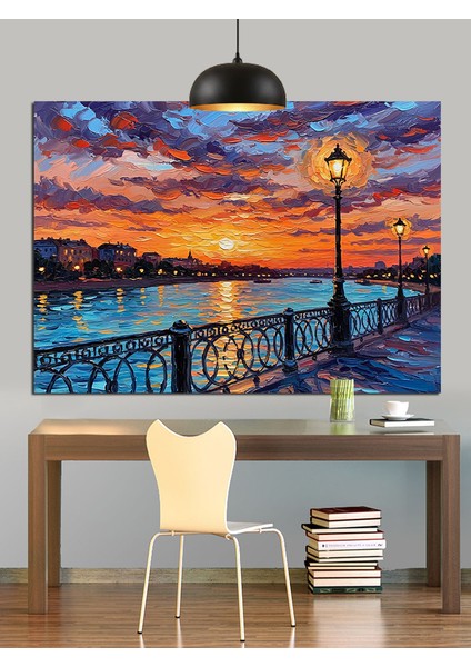 Gün Batımı Köprü Işık Şehir Dekoratif Kanvas - Mdf Ahşap Tablo