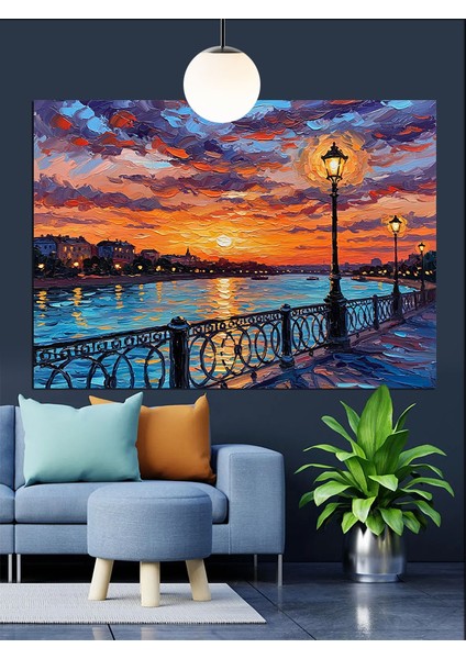 Gün Batımı Köprü Işık Şehir Dekoratif Kanvas - Mdf Ahşap Tablo fiyatları