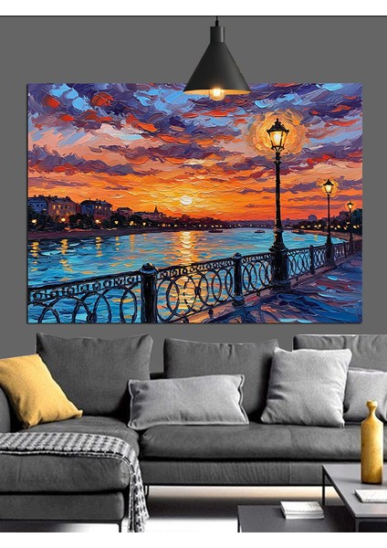 Gün Batımı Köprü Işık Şehir Dekoratif Kanvas - Mdf Ahşap Tablo fırsatları