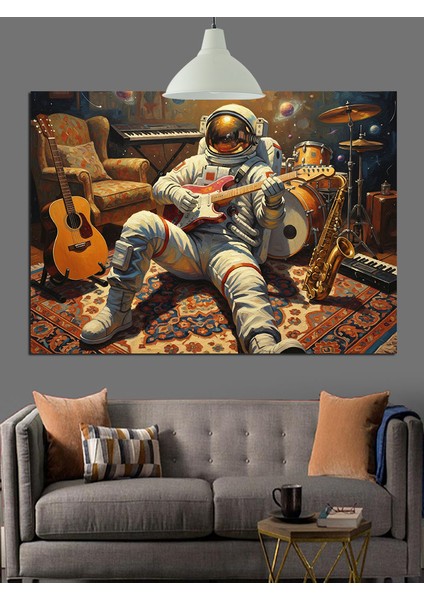 Müzisyen Astronot Dekoratif Kanvas - Mdf Ahşap Tablo fırsatları