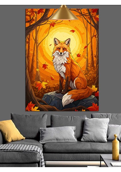 Ormanda Oturan Sevimli Tilki Hayvanı Dekoratif Kanvas - Mdf Ahşap Tablo