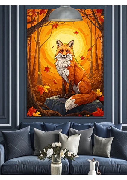 Ormanda Oturan Sevimli Tilki Hayvanı Dekoratif Kanvas - Mdf Ahşap Tablo fiyatları