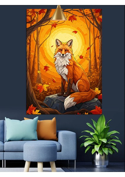 Ormanda Oturan Sevimli Tilki Hayvanı Dekoratif Kanvas - Mdf Ahşap Tablo fırsatları