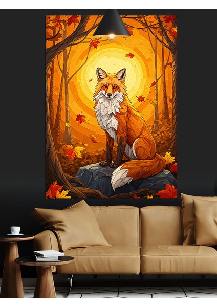 Ormanda Oturan Sevimli Tilki Hayvanı Dekoratif Kanvas - Mdf Ahşap Tablo indirimleri