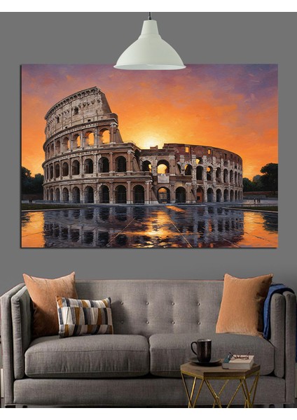 Roma Kolezyum Sıcak Günbatımı Dekoratif Kanvas - Mdf Ahşap Tablo fiyatları