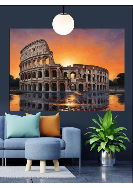 Roma Kolezyum Sıcak Günbatımı Dekoratif Kanvas - Mdf Ahşap Tablo fırsatları