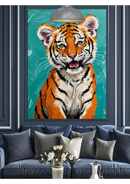 Kaplan Hükmeden Güçlü Yüz Ifadesi Dekoratif Kanvas - Mdf Ahşap Tablo