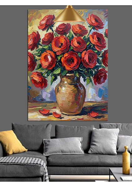 Kırmızı Güllerden Oluşan Güzel Vazo Dekoratif Kanvas - Mdf Ahşap Tablo modelleri